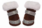 Faux Fur Glitter Booties - Brown