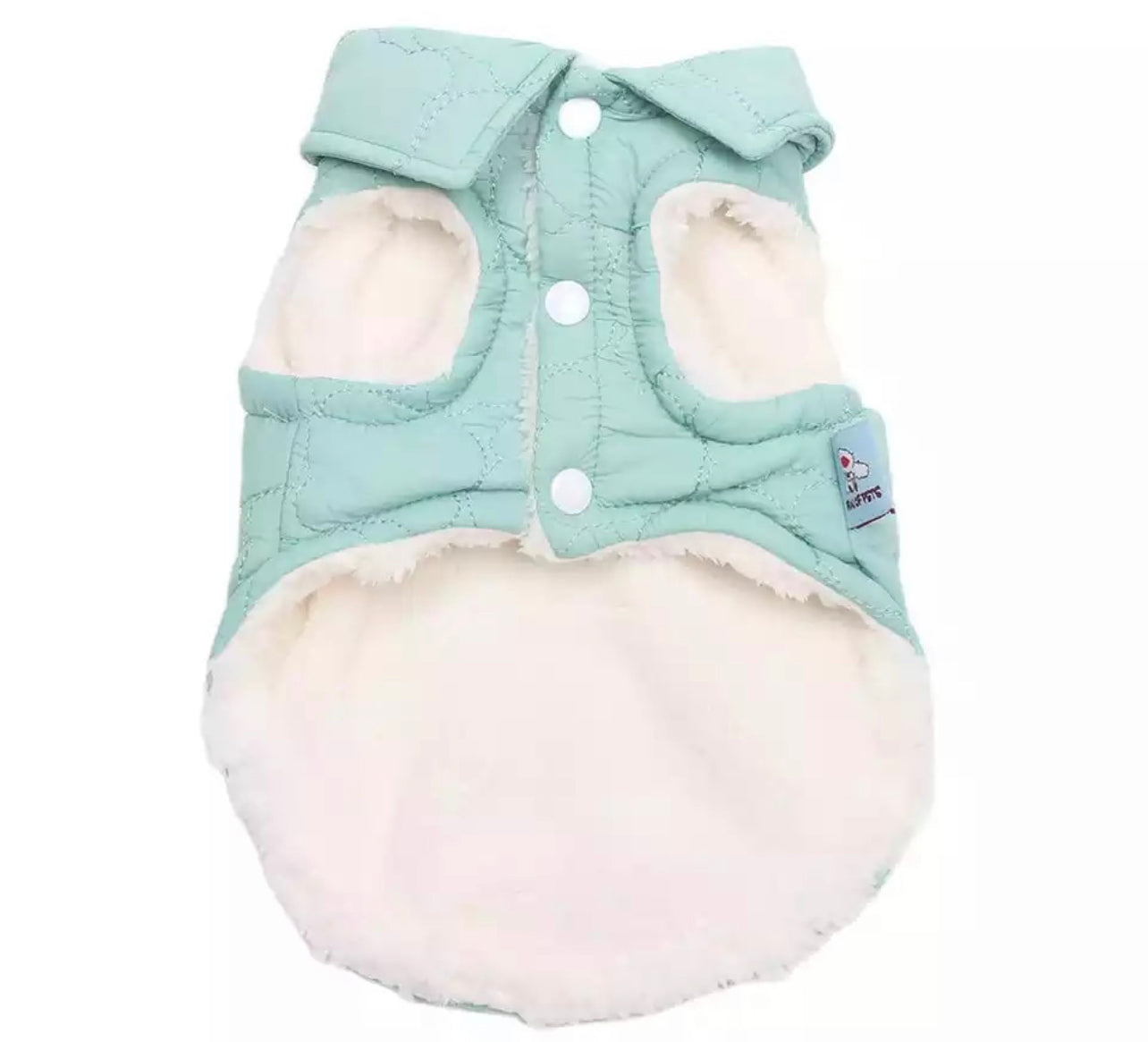 Faux Fur Lined Quilted Bow Gilet Jacket with D Ring Harness - Mint/White