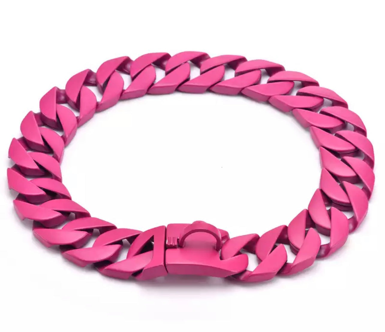 Cuban Chain Pet Collar & Leash Stainless Steel 32mm - Hot Pink