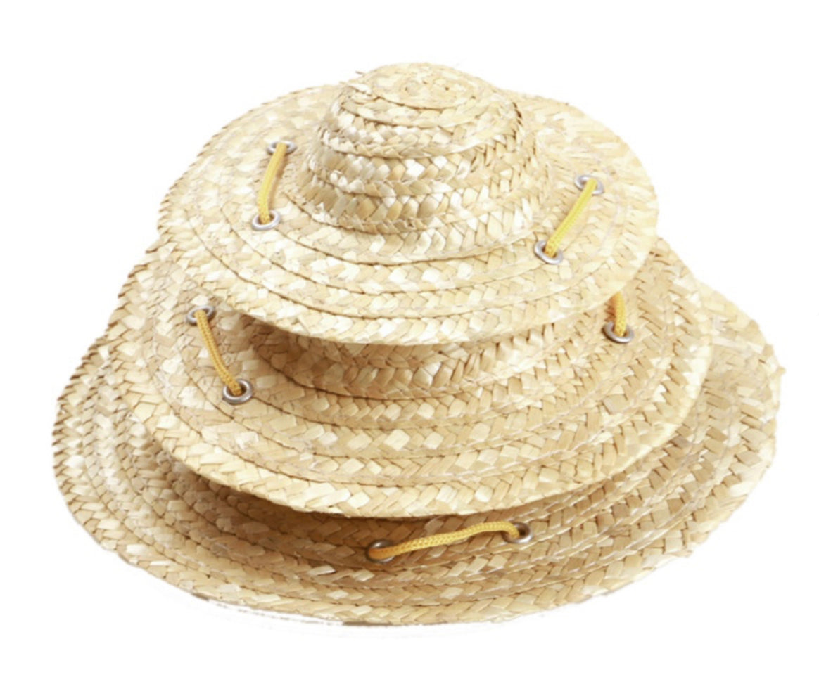 Straw Grass Weave Dog Hat - Beige