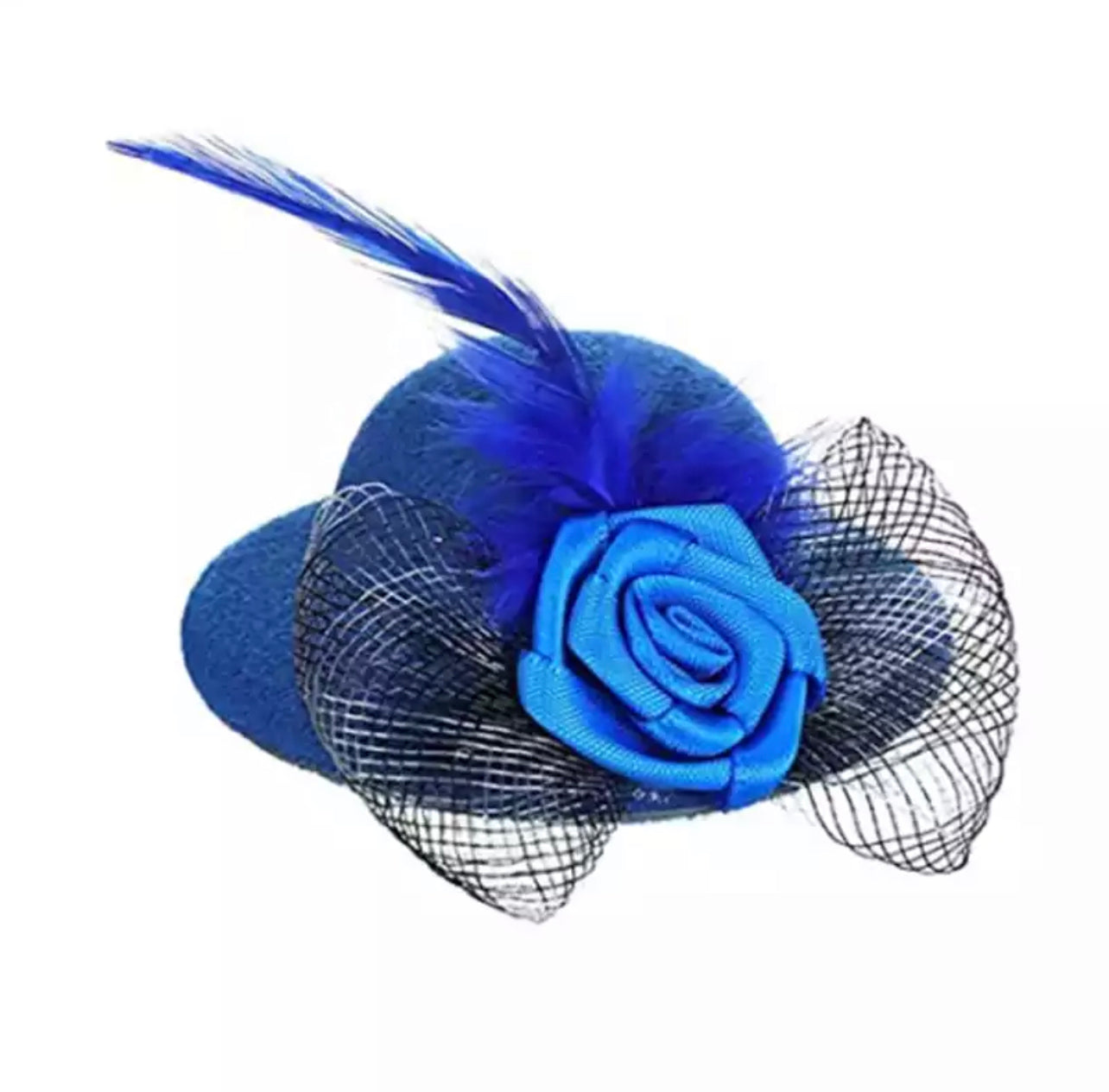 Feather Rose Pet Hat - Royal Blue