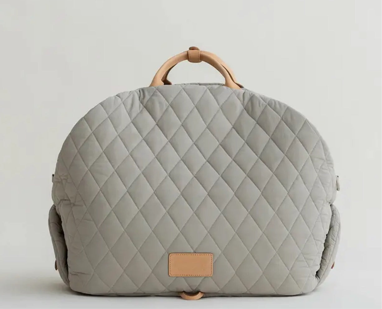 Quilted Dog Carrier with Vegan Leather Handles - Grey