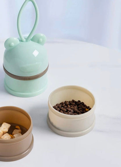 Triple Layer Stackable Pet Travel Treat Food Pot - Green/Beige