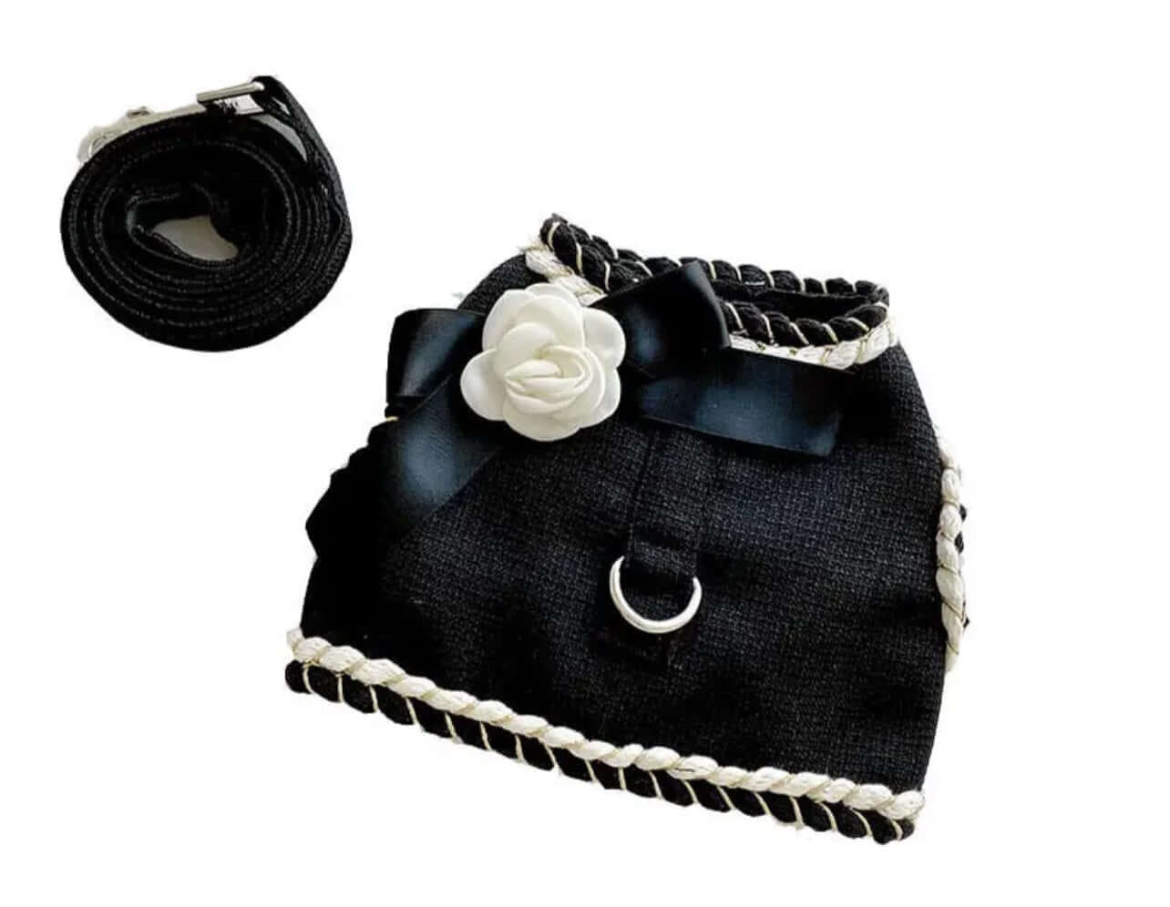 Camellia Textured Tweed Harness and Lead Set - Black